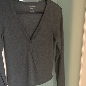 American Eagle Outfitters Charcoal Long Sleeve Henley